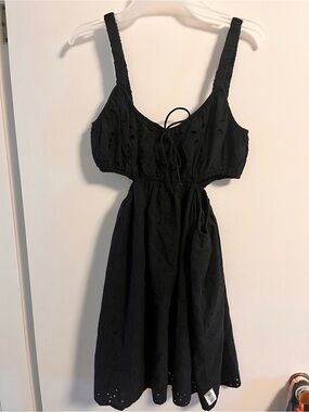 American Eagle Outfitters Black Eyelet Midi Dress with Cutout Detail